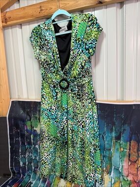 Studio I Green Multi-Print Midi Dress plus size